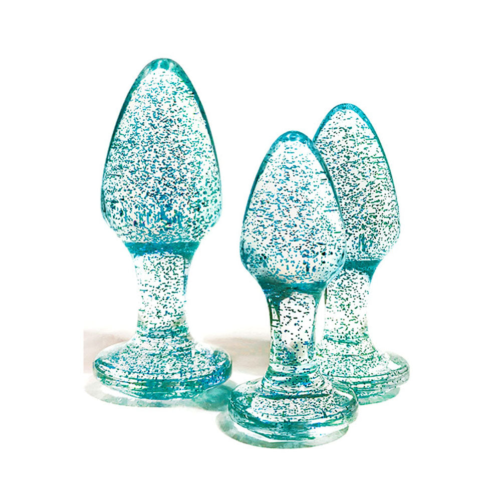 Adam & Eve Glitter Gem 3-Piece - Glitter Blue Butt Plugs - Set of 3 Sizes
