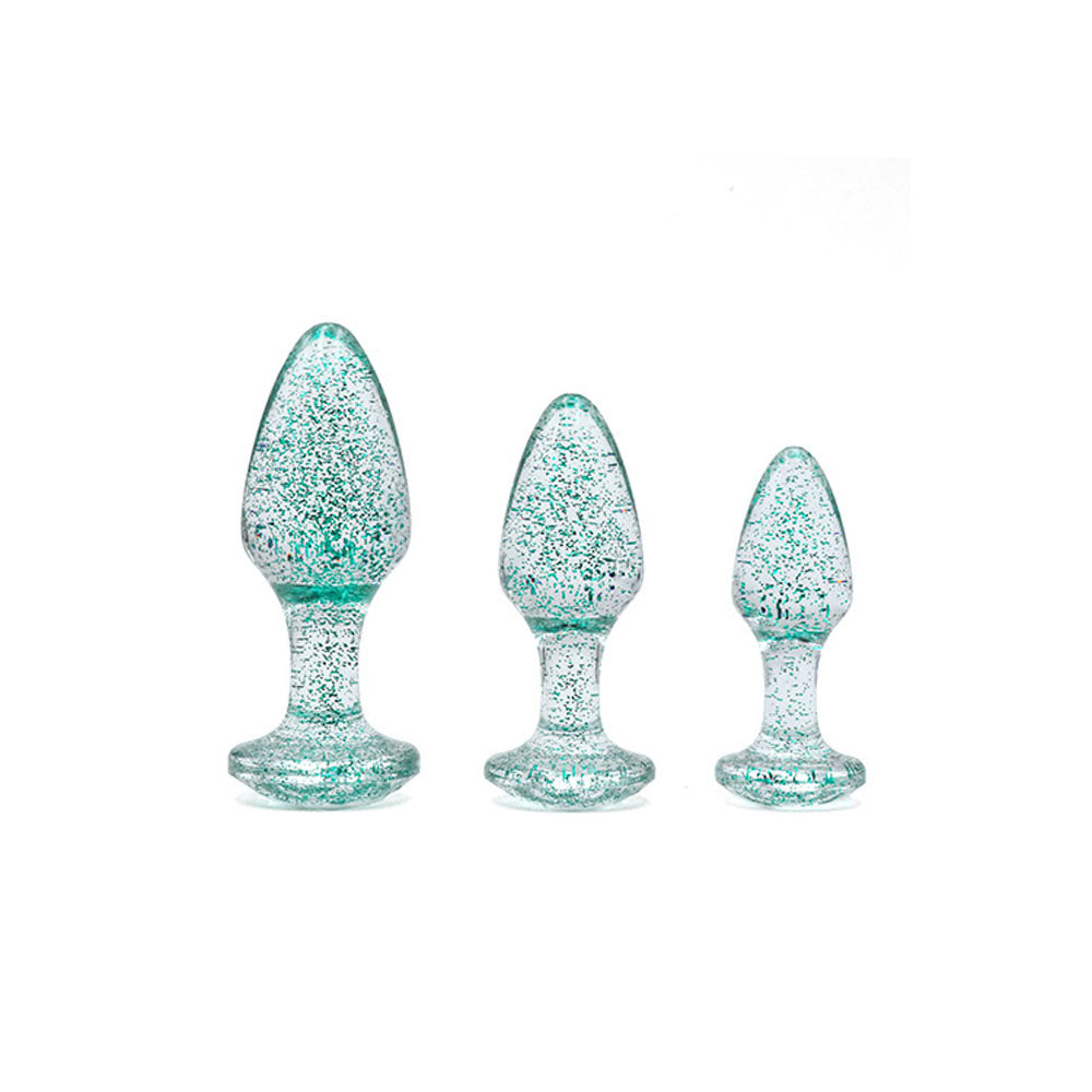Adam & Eve Glitter Gem 3-Piece - Glitter Blue Butt Plugs - Set of 3 Sizes