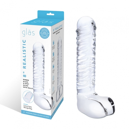 Electric EEL | GLAS 8" Realistic Ribbed G-Spot Dildo With Balls