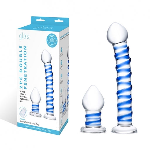 Electric EEL | GLAS 7.5" & 3" 2PC Double Penetration Swirly Dildo & Buttplug Set