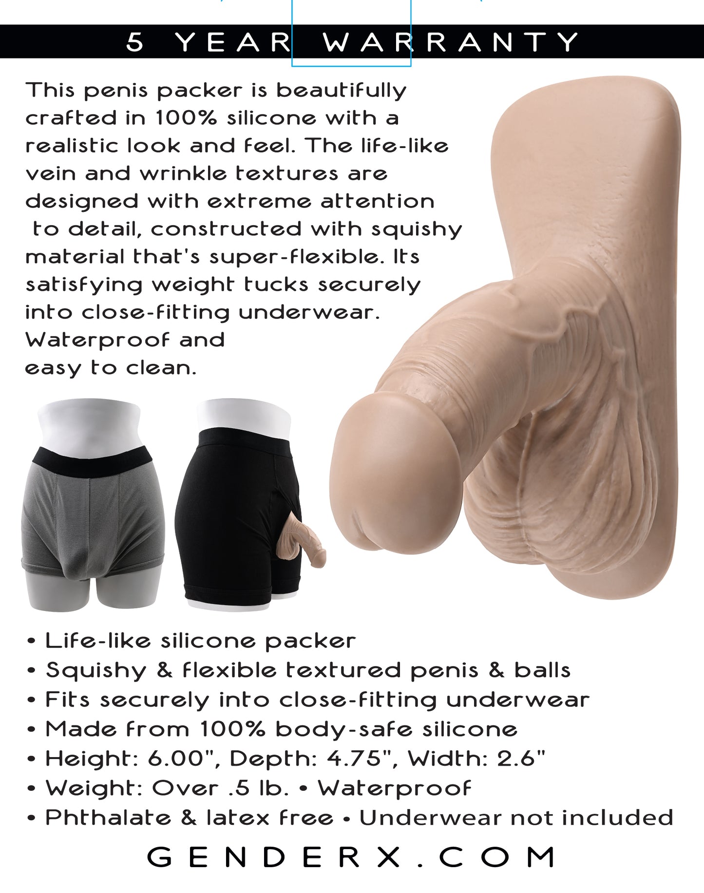 Gender X 4" SILICONE PACKER LIGHT Flesh 10cm Packer
