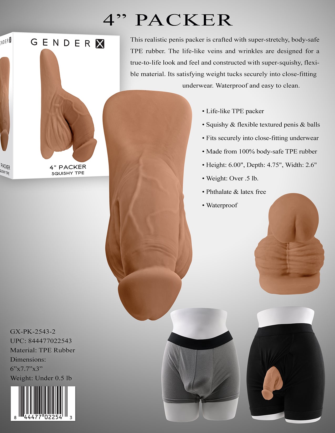 Gender X 4" PACKER - Medium Tan 10cm Packer