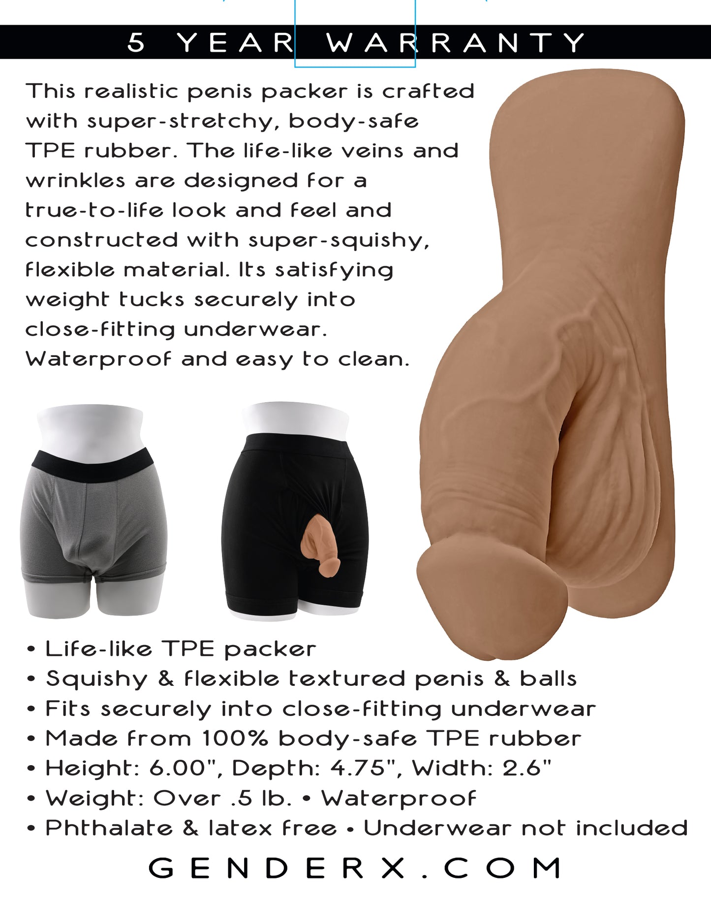 Gender X 4" PACKER - Medium Tan 10cm Packer