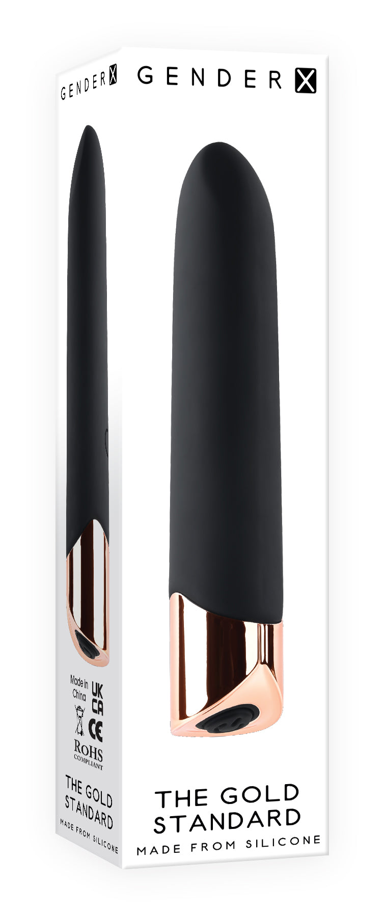 Gender X THE GOLD STANDARD Black/Rose Gold 10 cm USB Rechargeable Bullet Vibrator