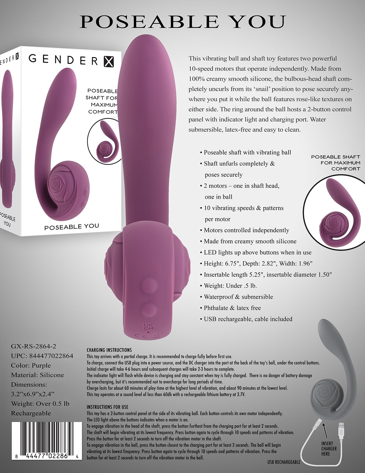 Gender X POSEABLE YOU Purple USB Rechargeable Poseable Vibrator