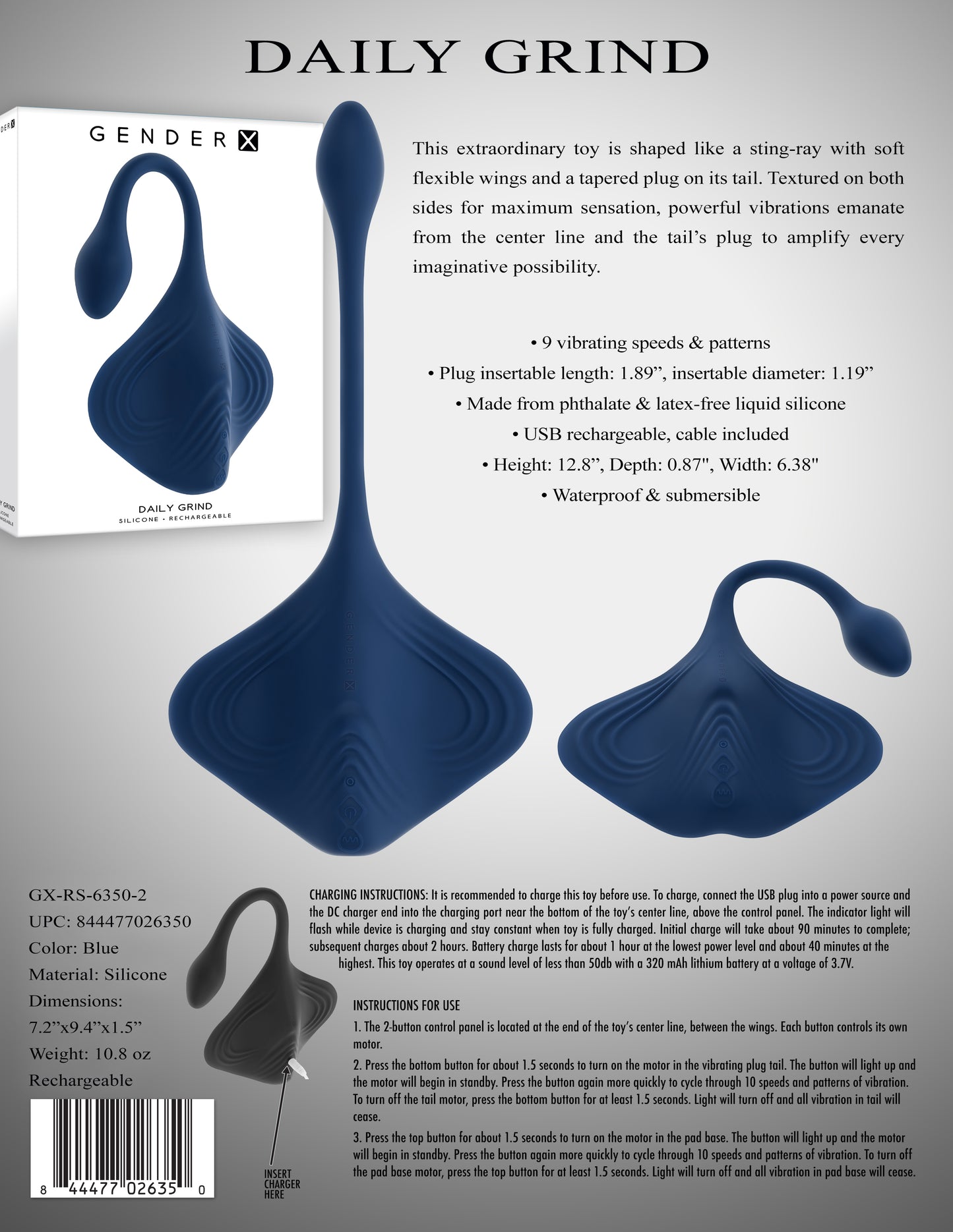 Gender X DAILY GRIND - Blue Grinding Vibrating Pad with Anal Plug