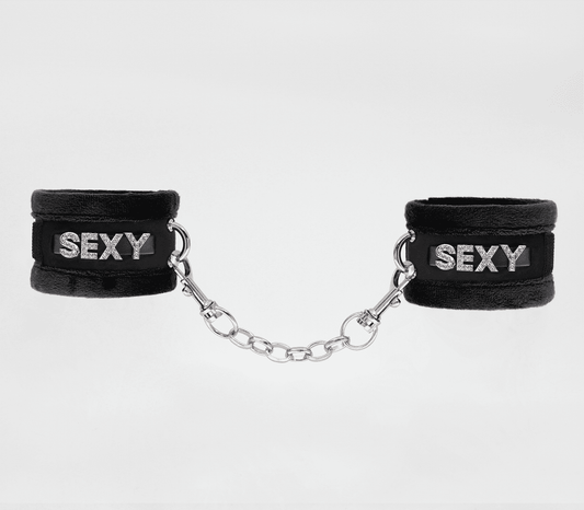 Love In Leather Fluffy Diamante SEXY Wrist Restraints