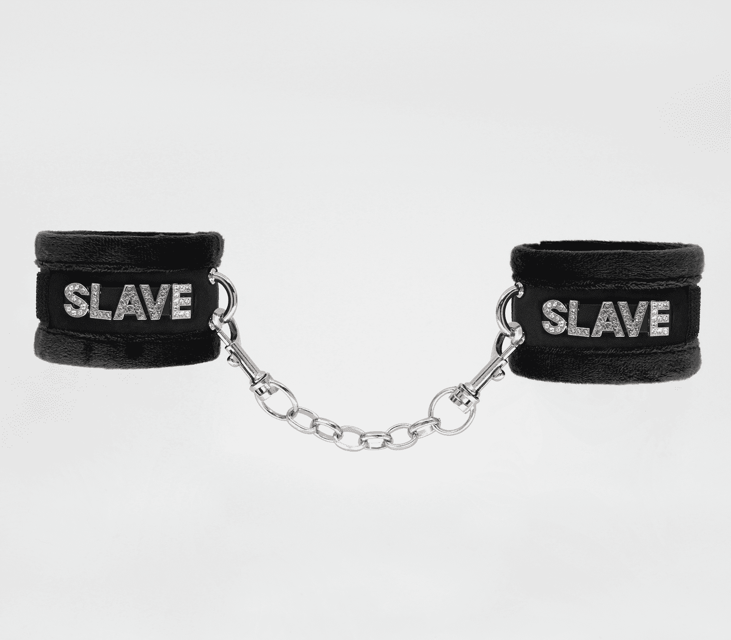 Love In Leather Fluffy Diamante SLAVE Wrist Restraints