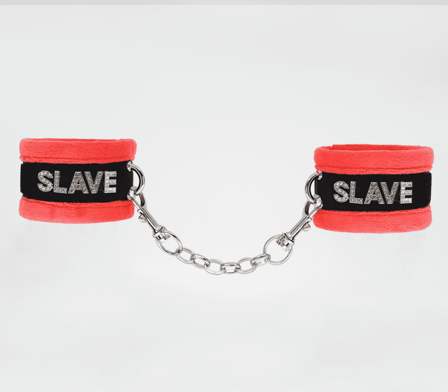 Love In Leather Fluffy Diamante SLAVE Wrist Restraints