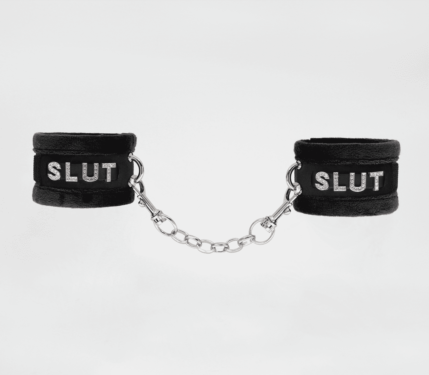 Love In Leather Fluffy Diamante SLUT Wrist Restraints