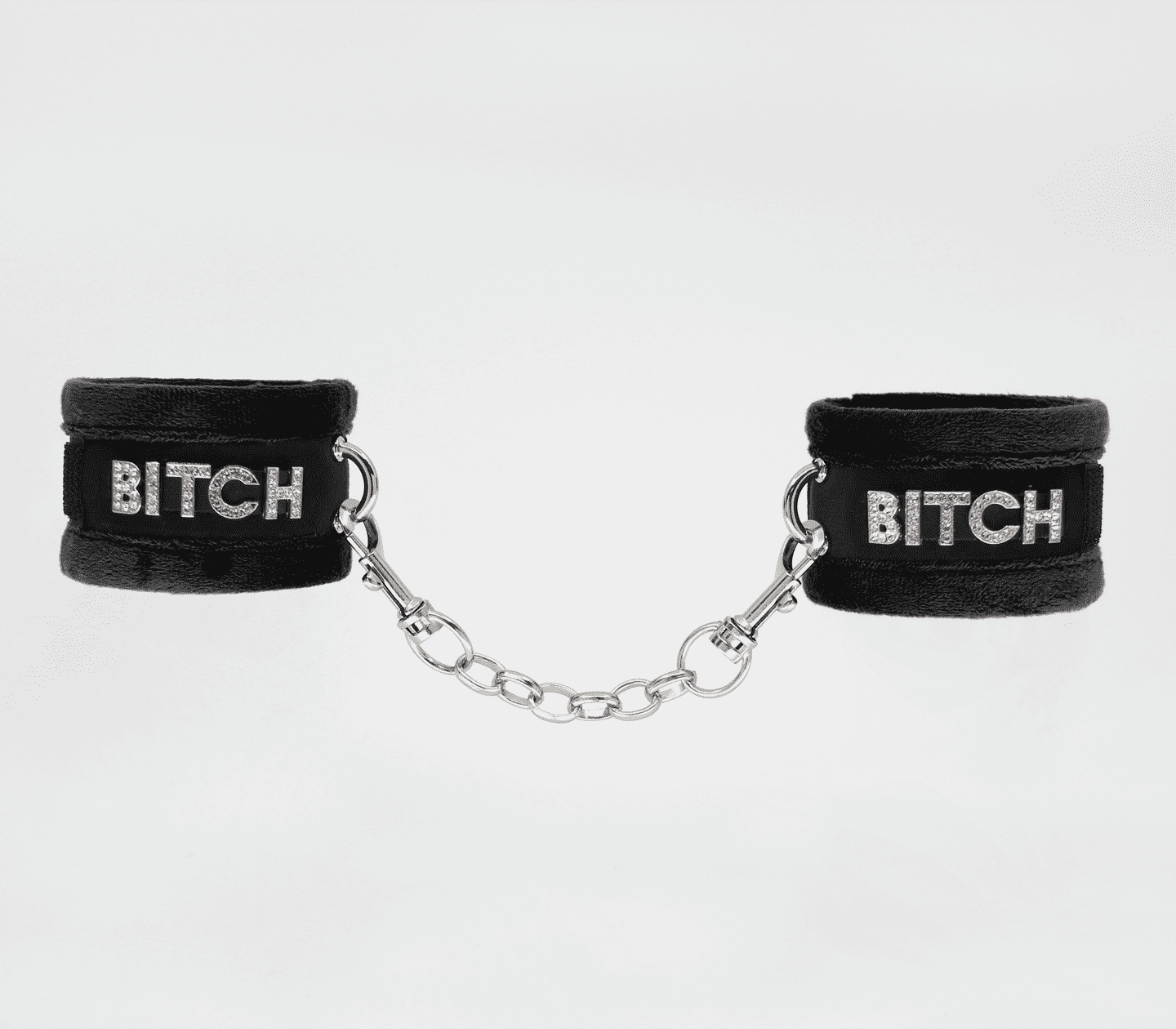 Love In Leather Fluffy Diamante BITCH Wrist Restraints