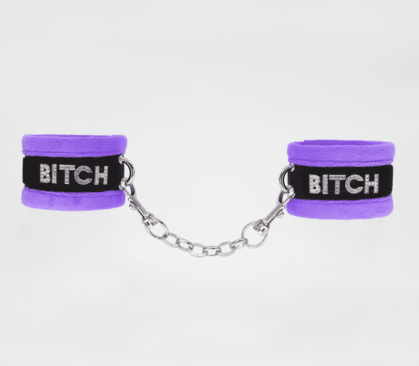 Love In Leather Fluffy Diamante BITCH Wrist Restraints