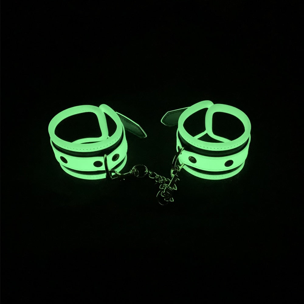 Love In Leather Black & Glow In The Dark Wrist Restraints