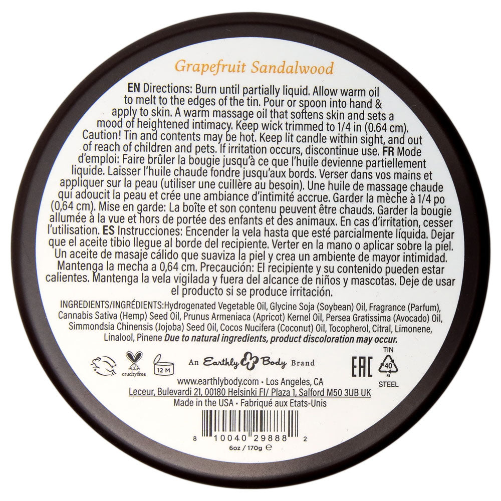 Earthly Body Aphrodisiac Massage Candle - Grapefruit Sandalwood 170g