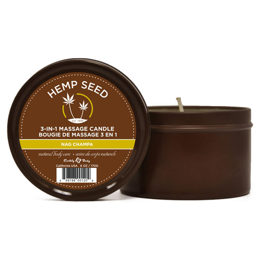 Earthly Body Hemp Seed 3-In-1 Massage Candle - Nag Champa (East Indian Incense) - 170g