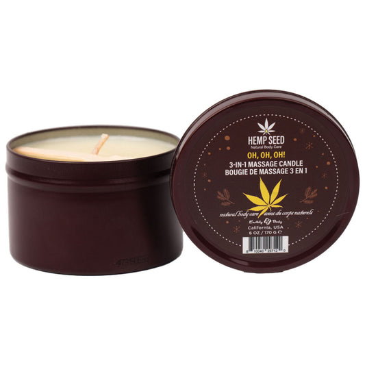 Earthly Body Hemp Seed 3-In-1 Massage Candle - Oh! Oh! Oh! (Amber Musk, Warm Tobacco, Caramel Strands) - 170g