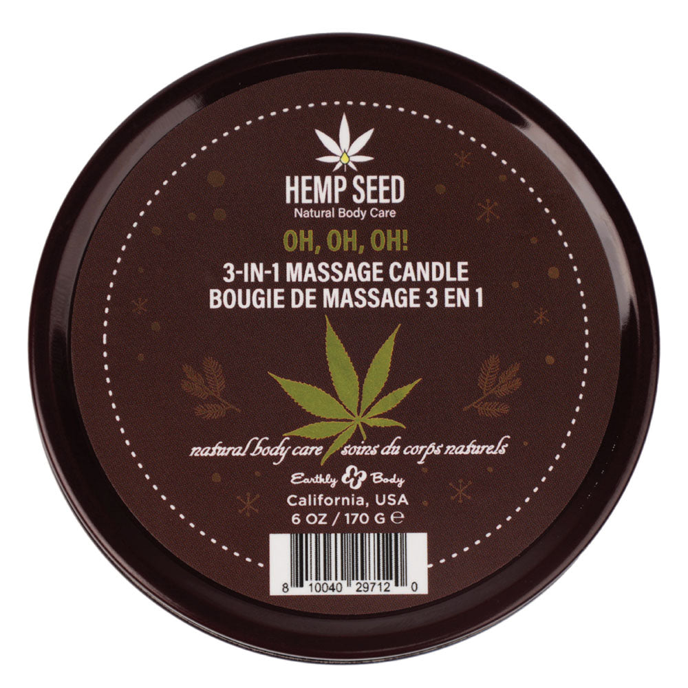 Earthly Body Hemp Seed 3-In-1 Massage Candle - Oh! Oh! Oh! (Amber Musk, Warm Tobacco, Caramel Strands) - 170g