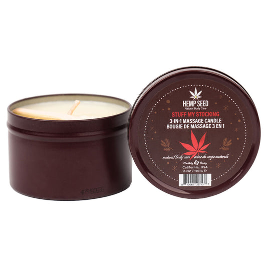 Earthly Body Hemp Seed 3-In-1 Massage Candle - Stuff My Stocking (Pomegranate, Charred Firewood, Brown Sugar) - 170g