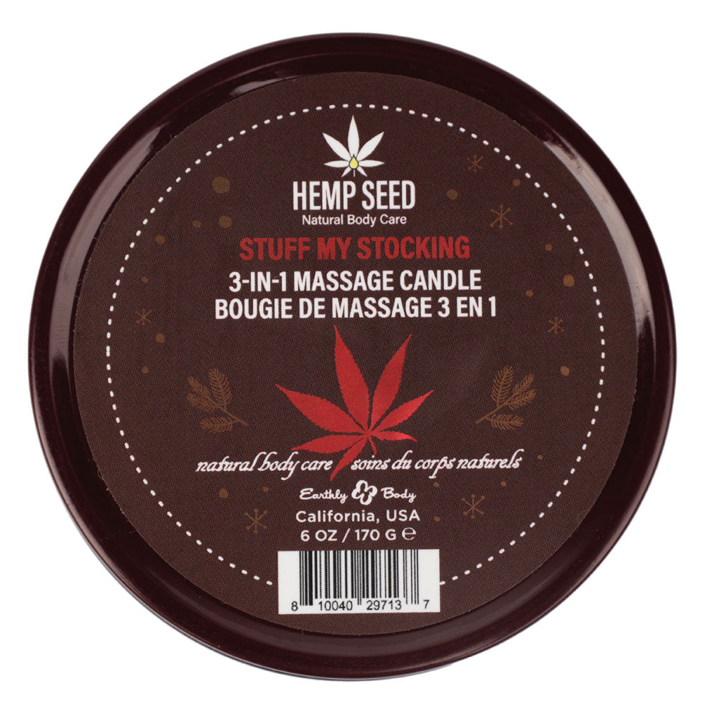Earthly Body Hemp Seed 3-In-1 Massage Candle - Stuff My Stocking (Pomegranate, Charred Firewood, Brown Sugar) - 170g