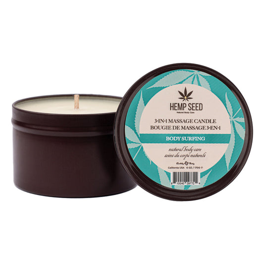 Earthly Body Hemp Seed 3-In-1 Massage Candle - Body Surfing (Aquatic Notes, Magnolia, Solar Florals) - 170g