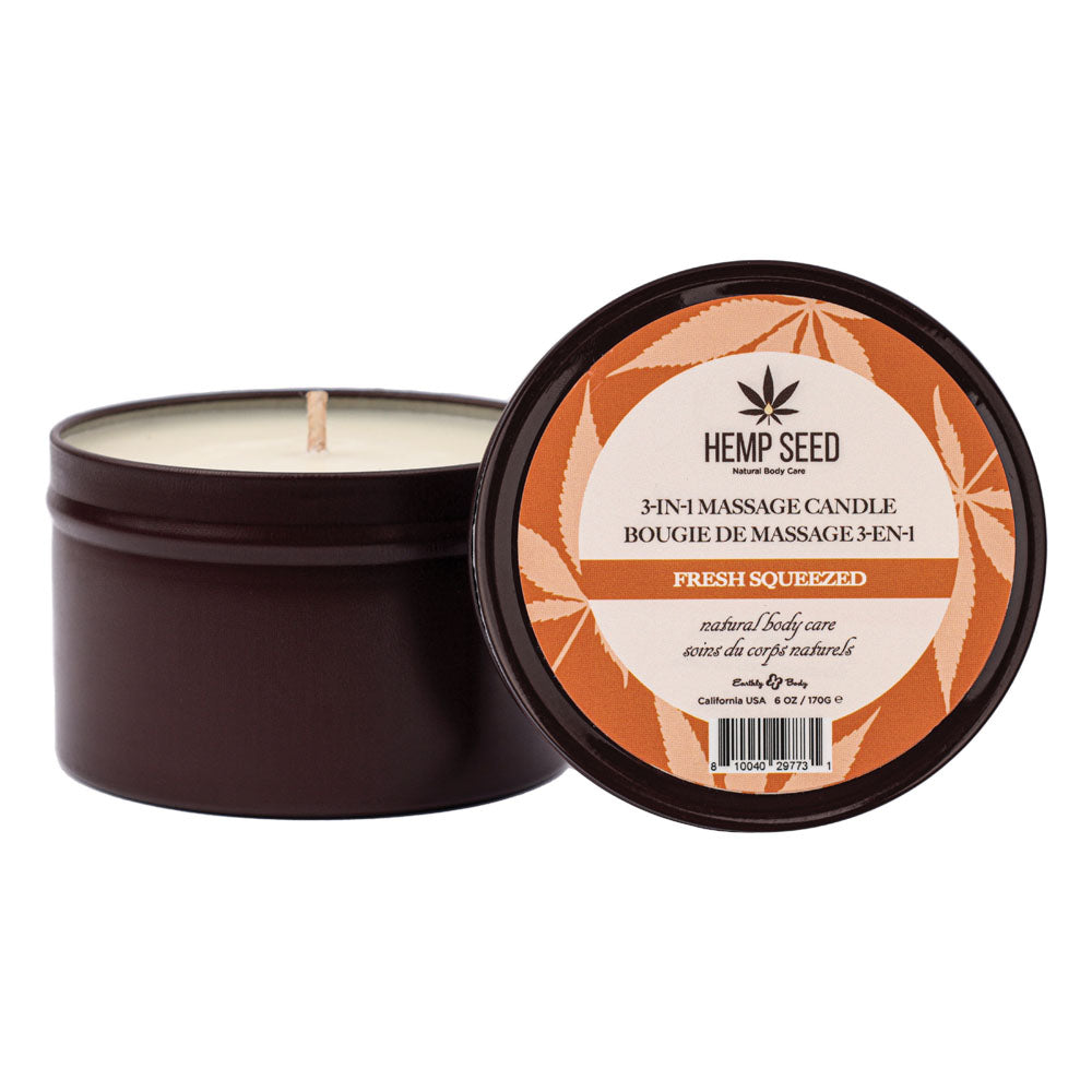 Earthly Body Hemp Seed 3-In-1 Massage Candle - Fresh Squeezed (Bitter Orange, Juicy Peach, Musk) - 170g