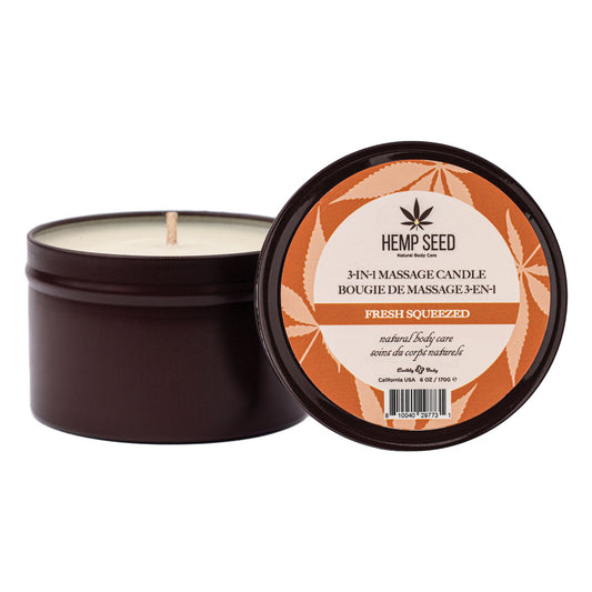 Earthly Body Hemp Seed 3-In-1 Massage Candle - Fresh Squeezed (Bitter Orange, Juicy Peach, Musk) - 170g