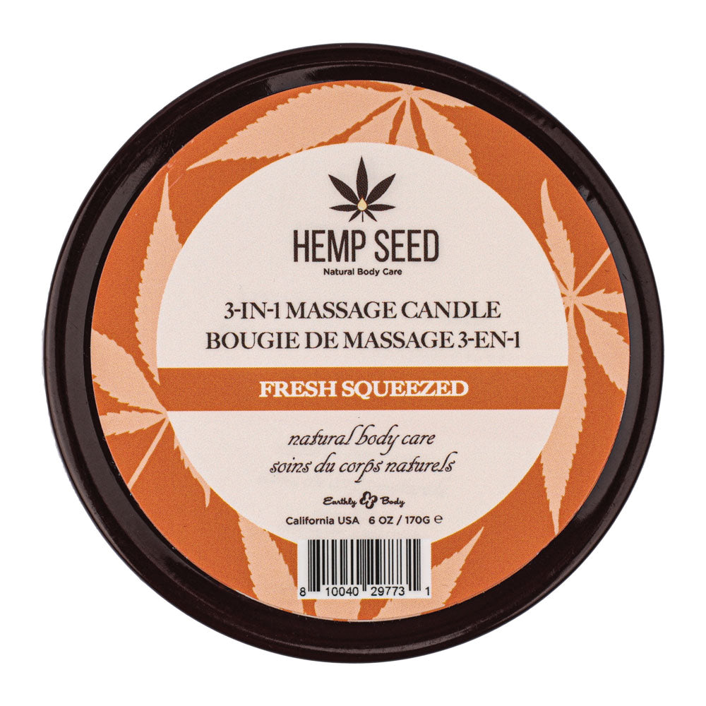 Earthly Body Hemp Seed 3-In-1 Massage Candle - Fresh Squeezed (Bitter Orange, Juicy Peach, Musk) - 170g