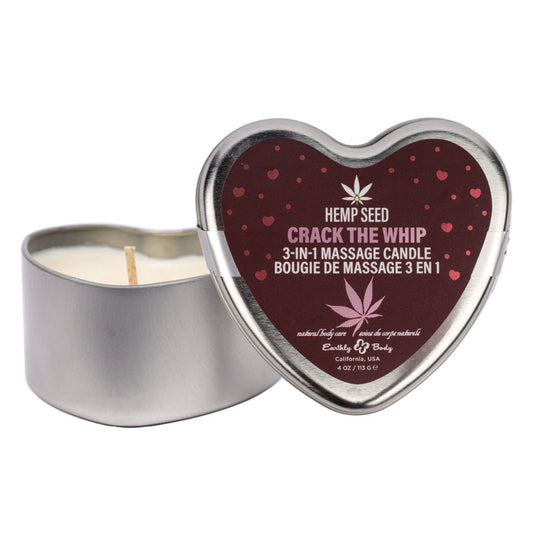Earthly Body Hemp Seed 3 in 1 Massage Heart Candle - Crack The Whip (Dew-Kissed Rose, Violet Petals, Warm Amber) - 113g