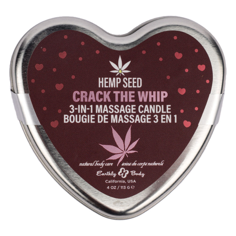 Earthly Body Hemp Seed 3 in 1 Massage Heart Candle - Crack The Whip (Dew-Kissed Rose, Violet Petals, Warm Amber) - 113g