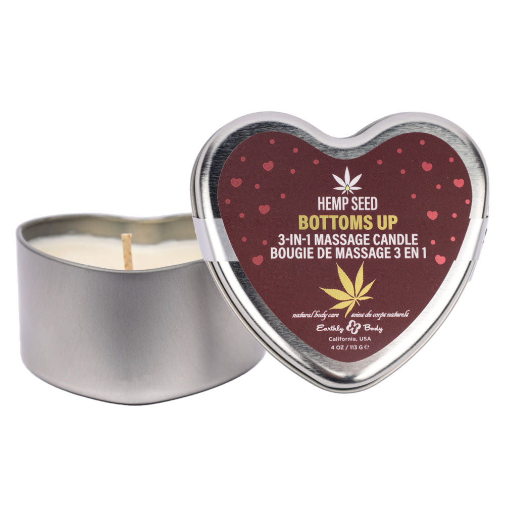Earthly Body Hemp Seed 3 in 1 Massage Heart Candle - Bottoms Up (Wild Blueberries, Dewy Meadow-grass, Sweet Wildflowers) - 113g
