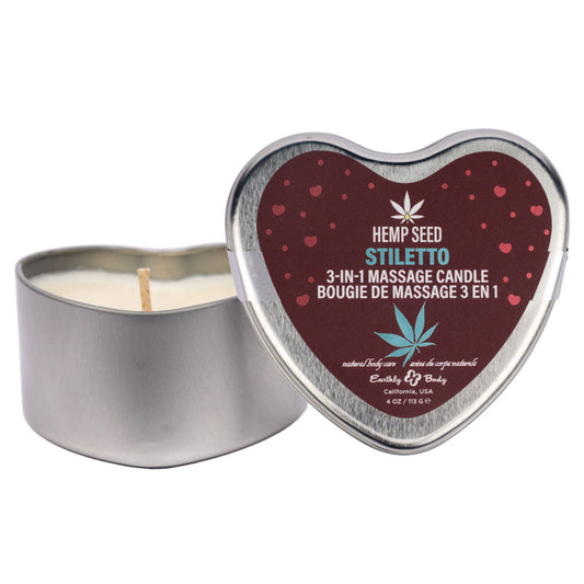Earthly Body Hemp Seed 3 in 1 Massage Heart Candle - Stiletto (Flowering Sage, Wildflower Honey, Creamy Sandalwood) - 113g