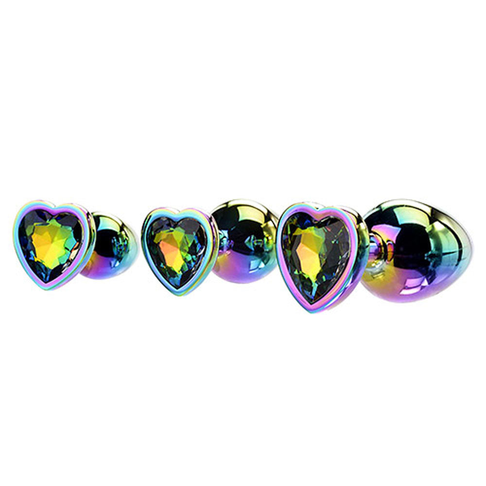 Adam & Eve Rainbow Heart Gem Anal Training Set - Multicoloured Plugs with Gem Bases - Set of 3 Sizes