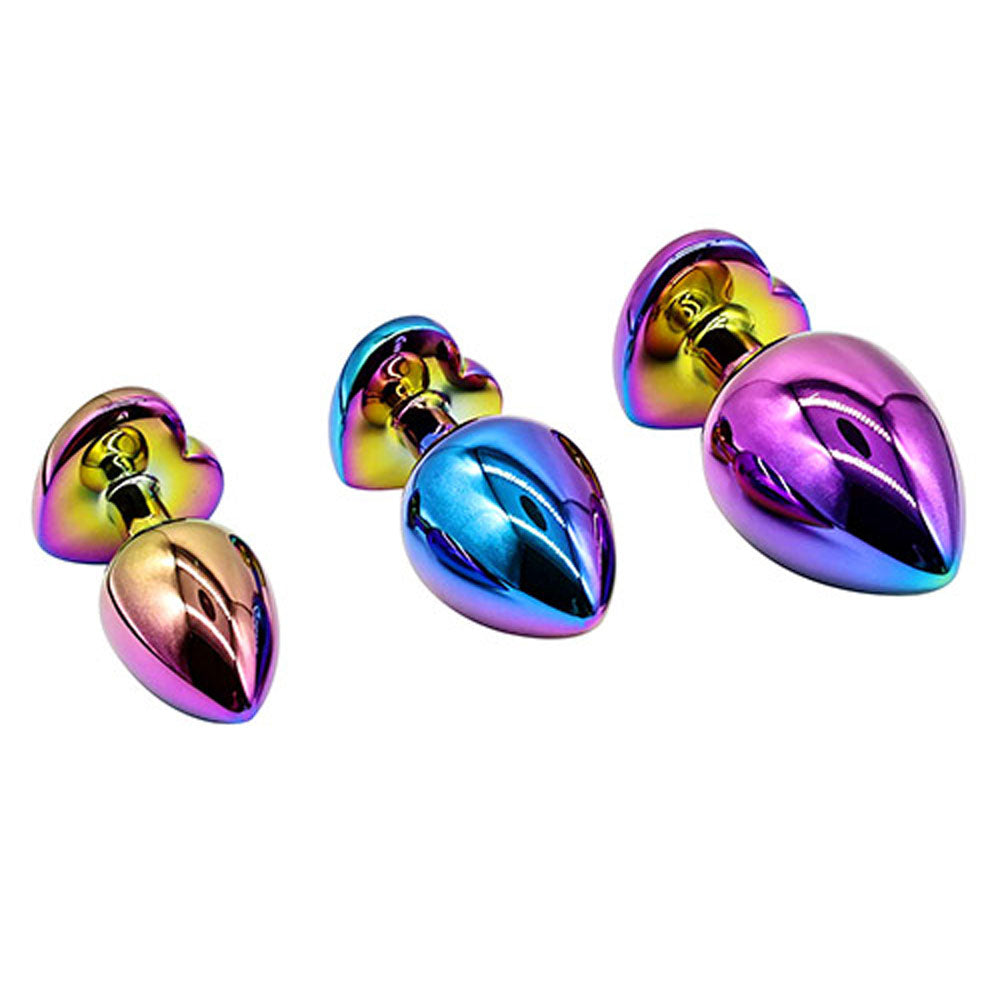 Adam & Eve Rainbow Heart Gem Anal Training Set - Multicoloured Plugs with Gem Bases - Set of 3 Sizes