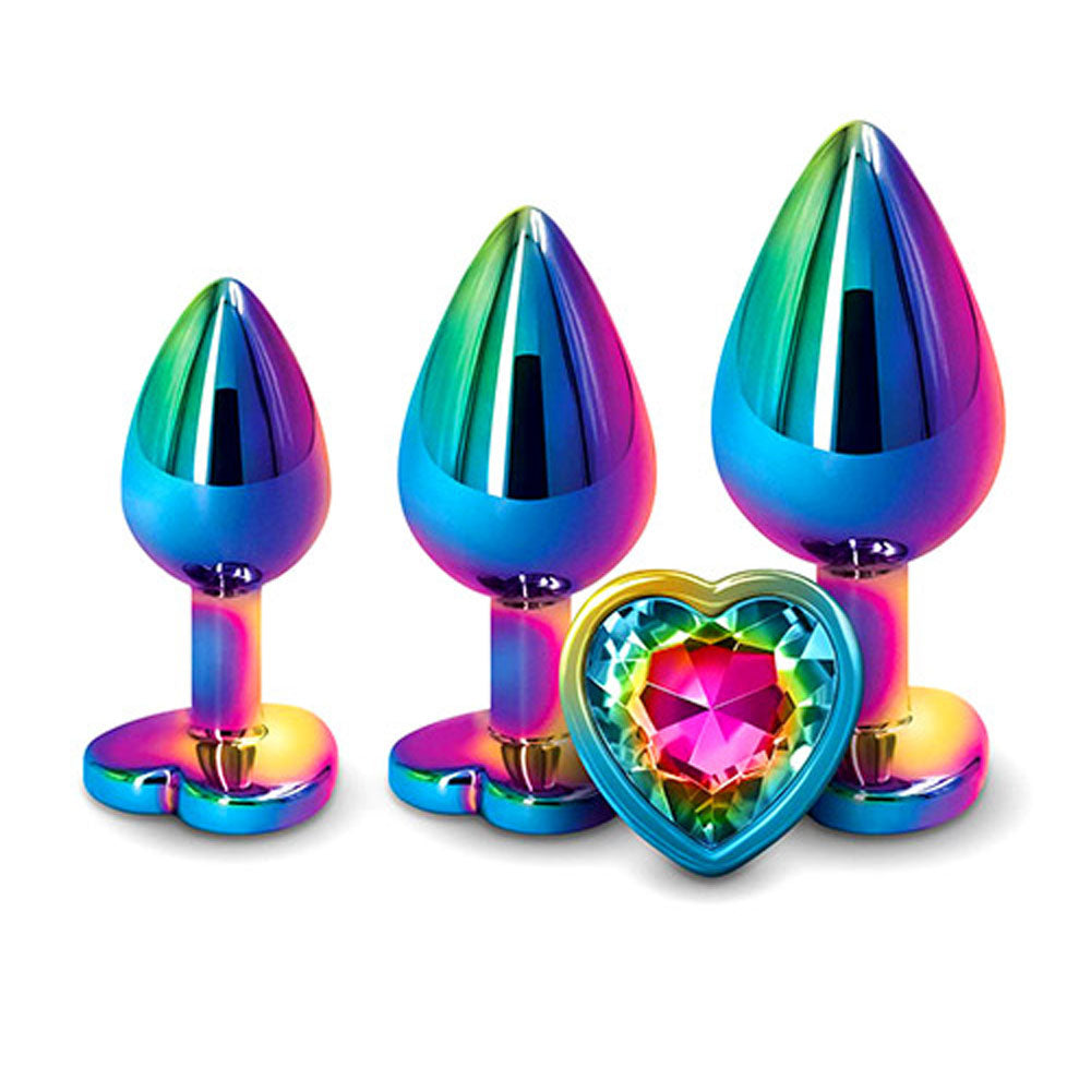 Adam & Eve Rainbow Heart Gem Anal Training Set - Multicoloured Plugs with Gem Bases - Set of 3 Sizes