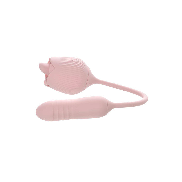 Adam & Eve THRUST & TICKLE Rose Vibrator - Pink Flickering Rose Stimulator with Thrusting Bullet