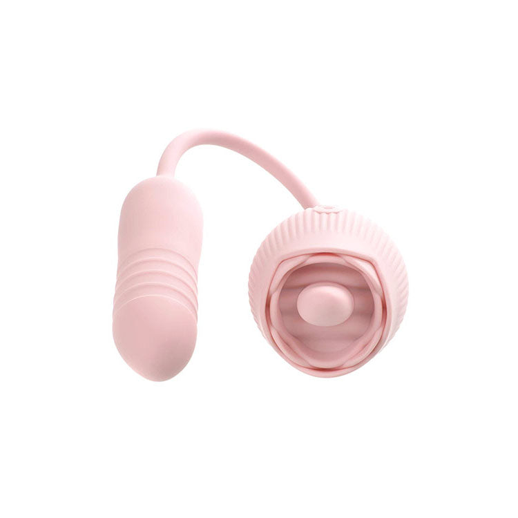 Adam & Eve THRUST & TICKLE Rose Vibrator - Pink Flickering Rose Stimulator with Thrusting Bullet