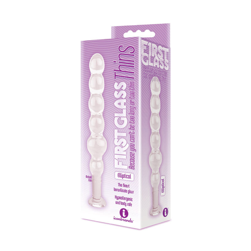 Icon Brands | The 9's First Glass Thins Elliptical Anal Beads 7" Glass Dildo