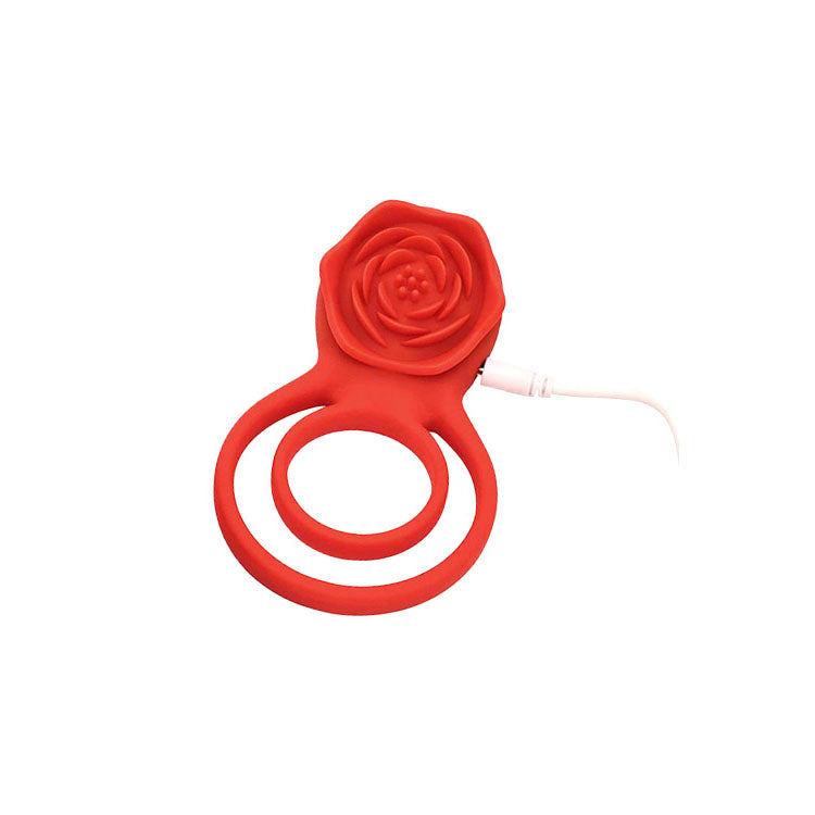 Adam & Eve VIBRATING ROSE DOUBLE ENHANCER - Red Cock & Balls Ring with Remote