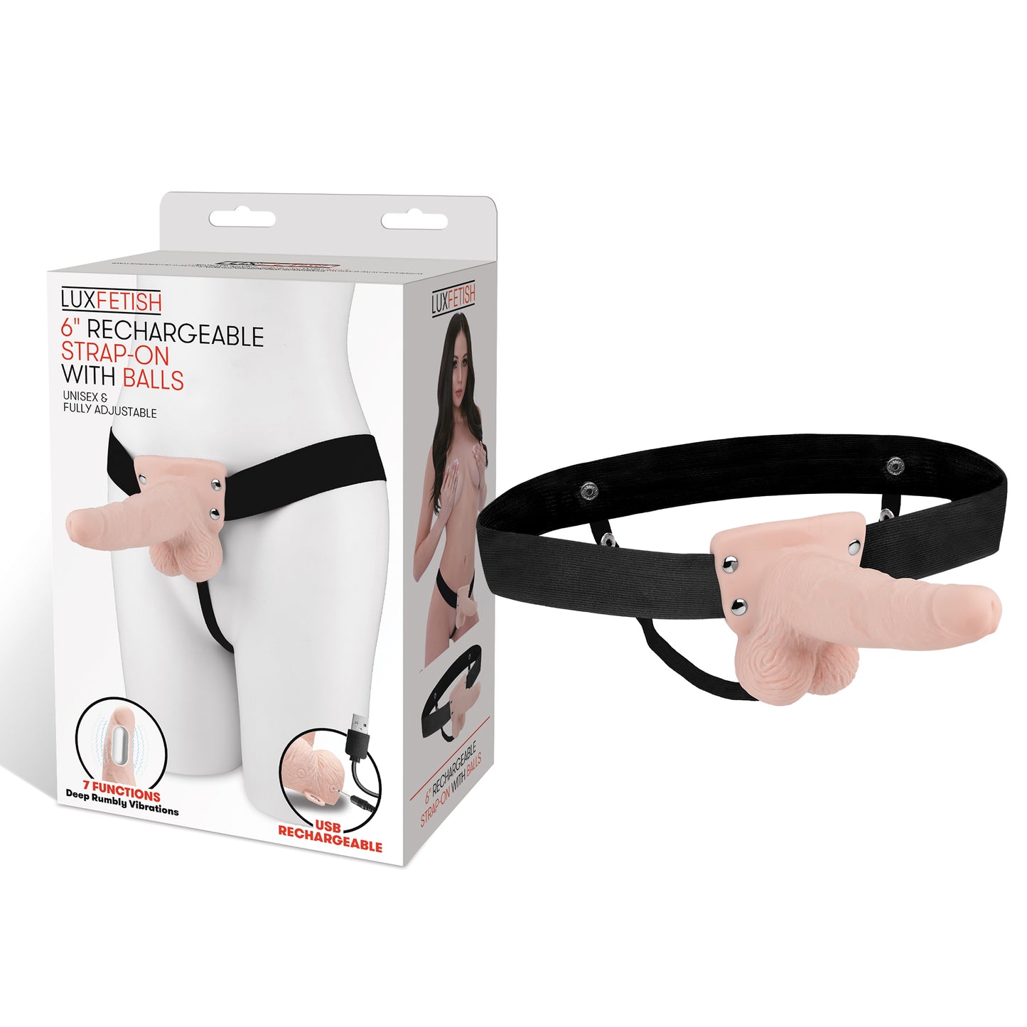 Lux Fetish 6" Rechargeable Strap-on With Balls - Flesh