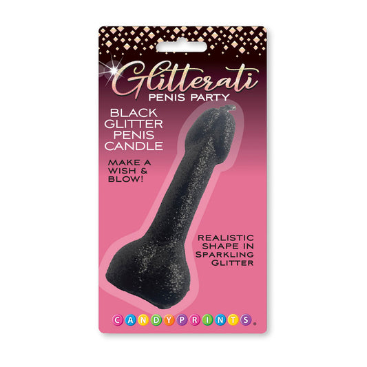 Little Genie | Glitterati Black Glitter Penis Candle - Black 10cm Penis Party Candle