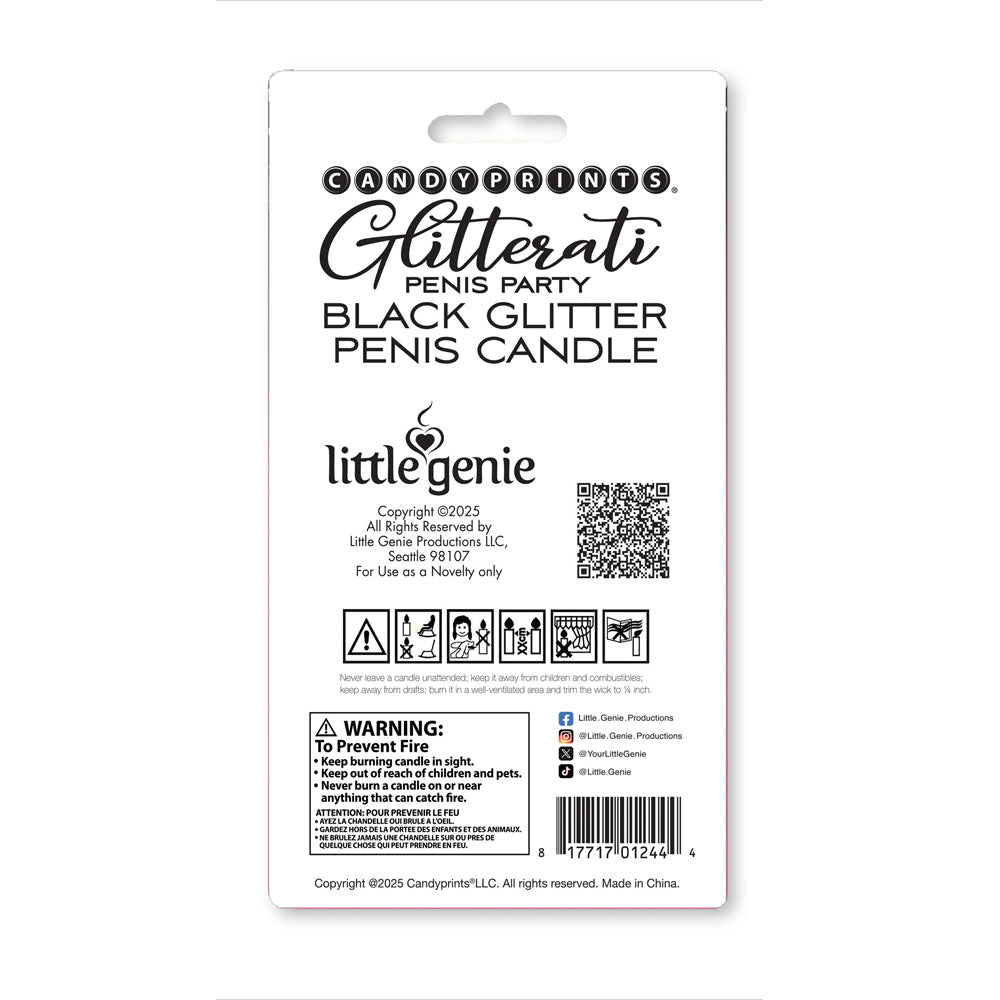 Little Genie | Glitterati Black Glitter Penis Candle - Black 10cm Penis Party Candle