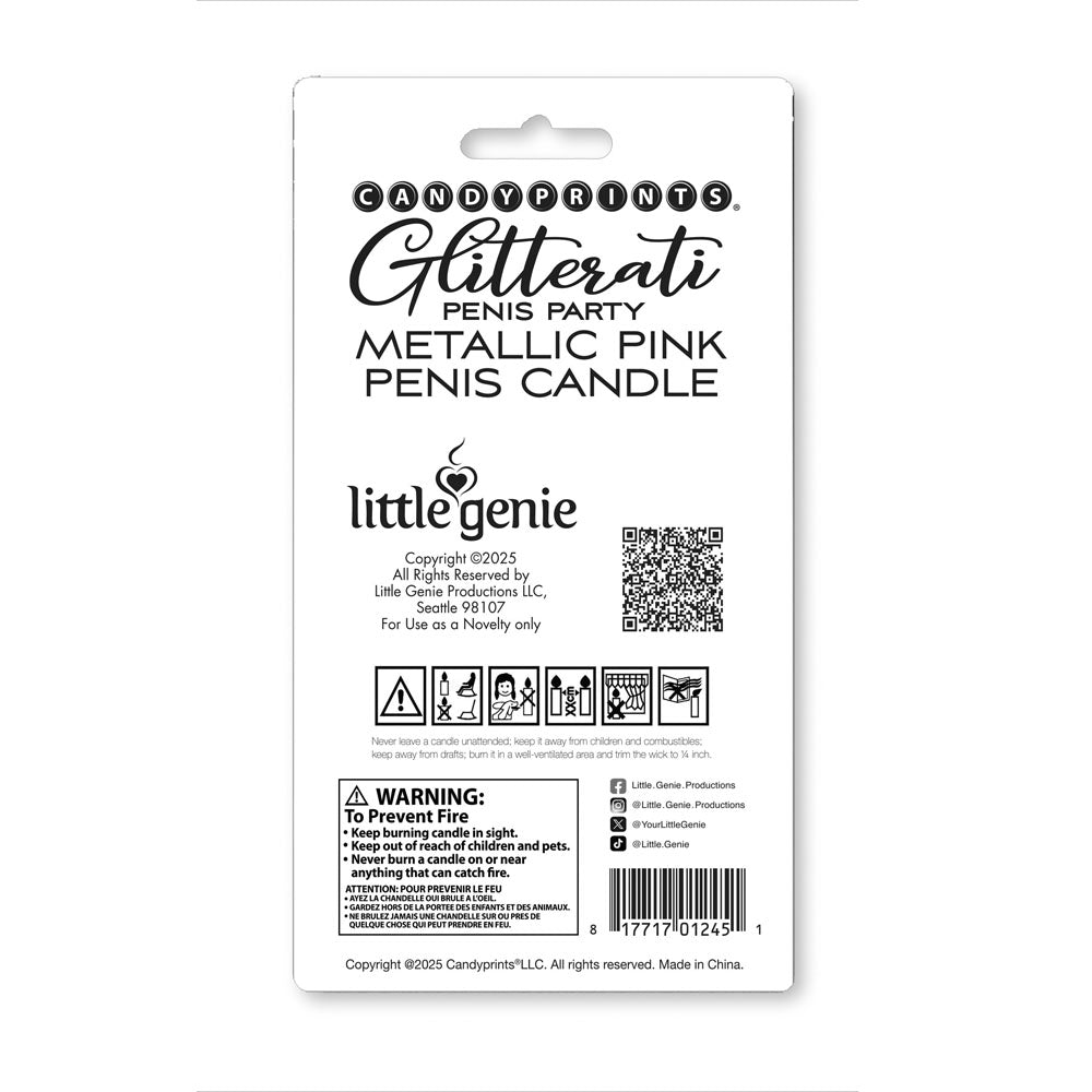 Little Genie | Glitterati Metallic Pink Penis Candle - Rose Gold 10cm Penis Party Candle