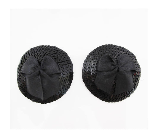 Love In Leather Round Sequin Nipple Pasties With Satin Bow - MULTIPLE COLOURS