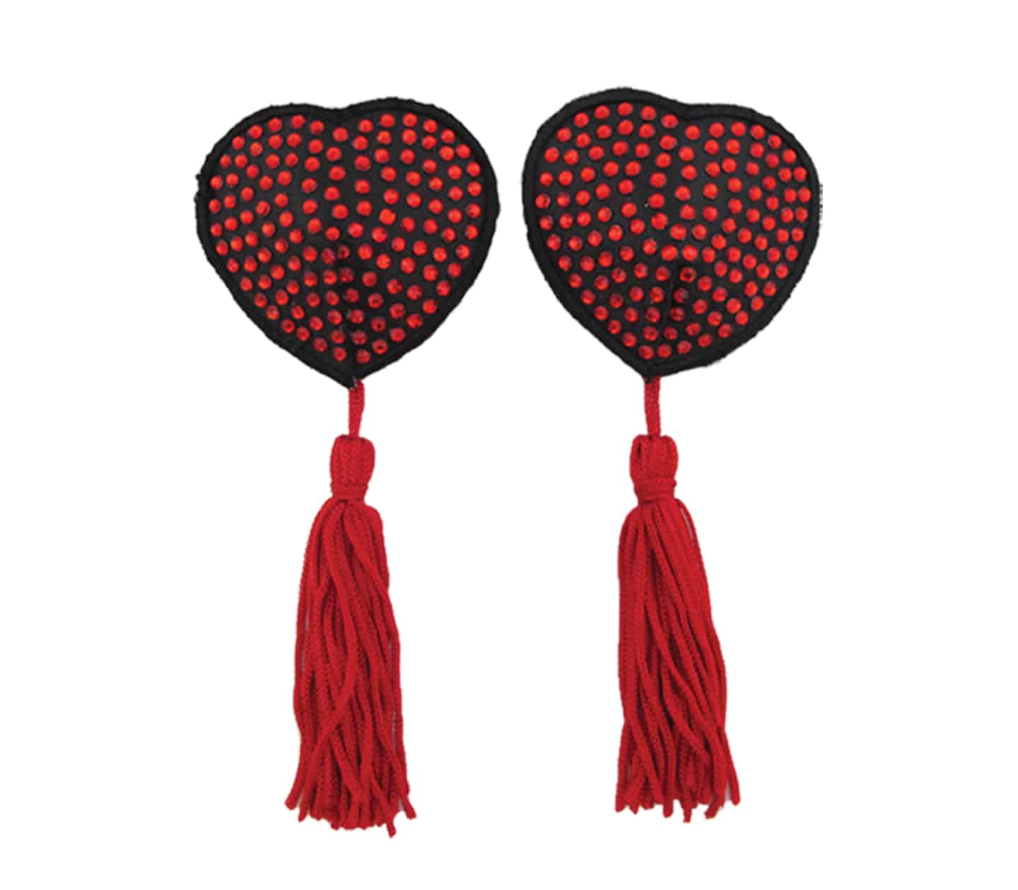 Love In Leather Heart Shape Nipple Tassels With Rhinestones - MULTIPLE COLOURS