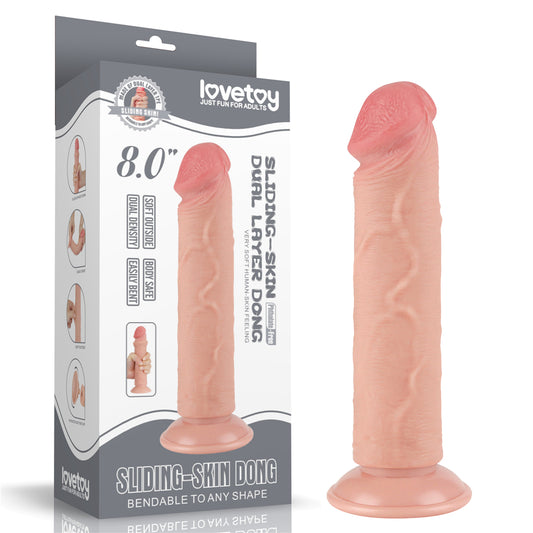 Lovetoy Sliding Skin Dual Layer Dong - Flesh 20m (8") Dong with Flexible Skin