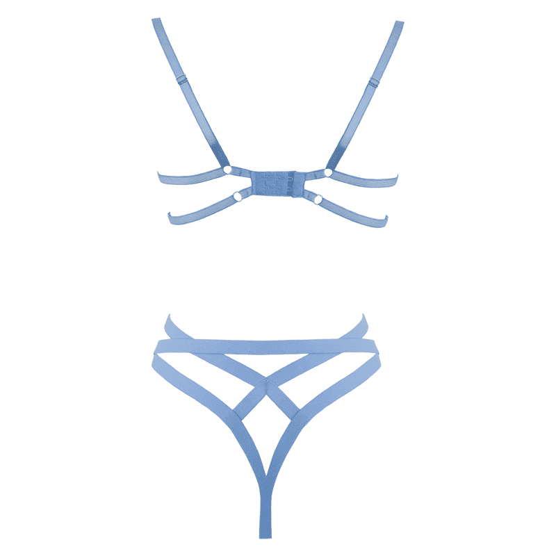 Muse Lingerie Bra With Floral Applique and Criss Cross G-String Blue PL013BLU - Size S/M/L/XL