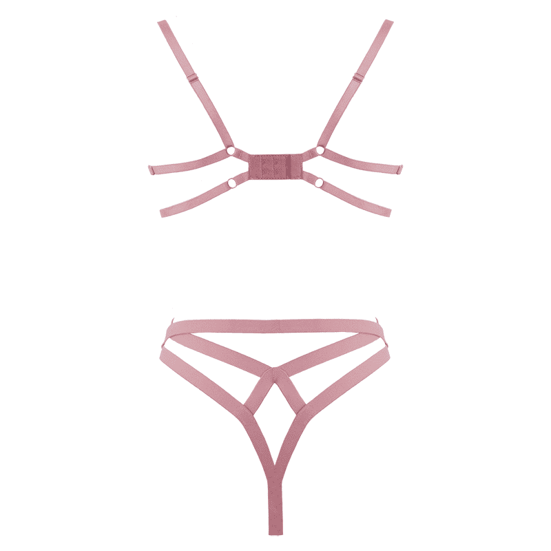 Muse Lingerie Bra With Floral Applique and Criss Cross G-String Pink PL013PNK - Size S/M/L/XL