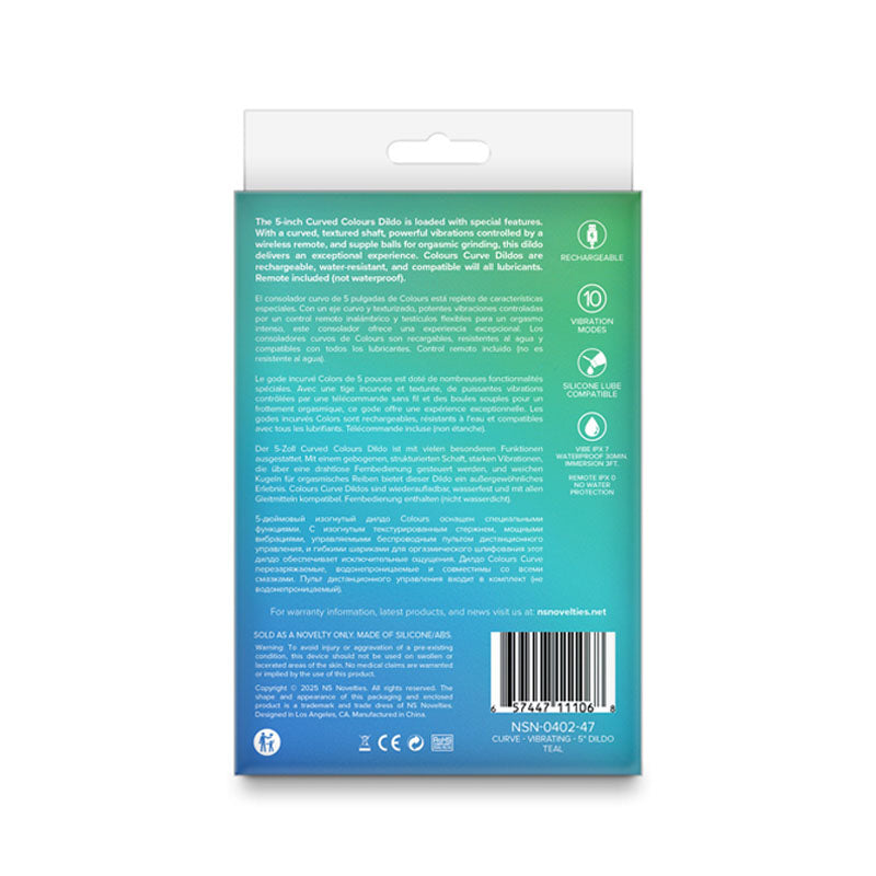 NS Novelties | Colours Curve - 5" Vibrating Dildo with Remote - Teal