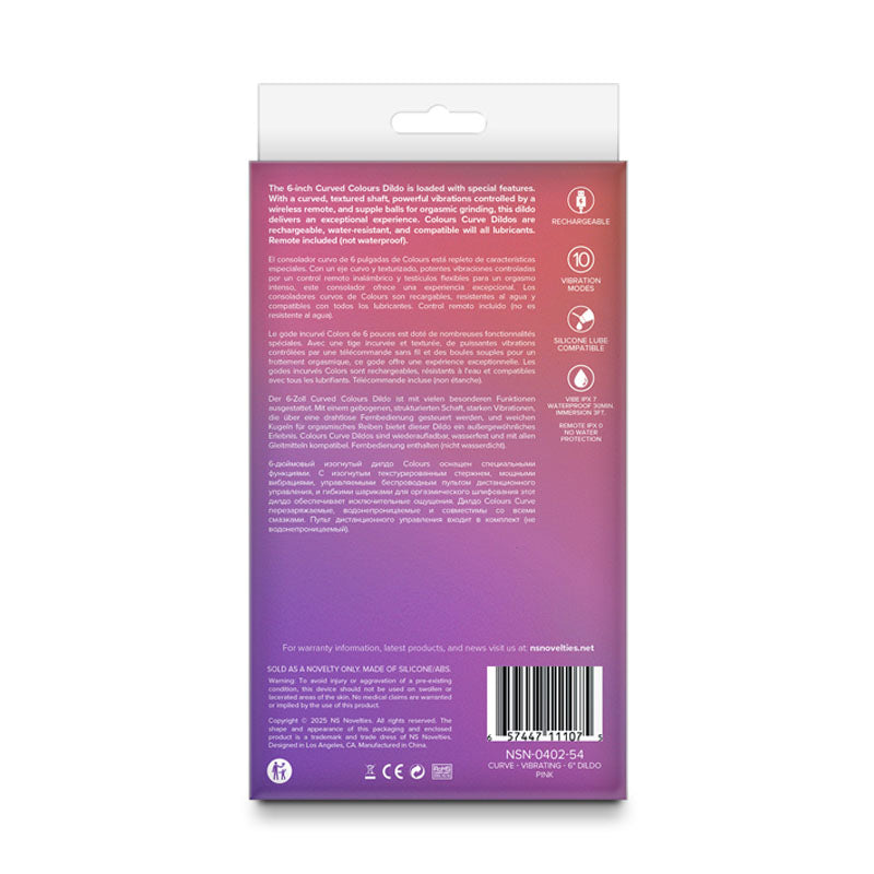 NS Novelties | Colours Curve - 6" Vibrating Dildo with Remote - Pink