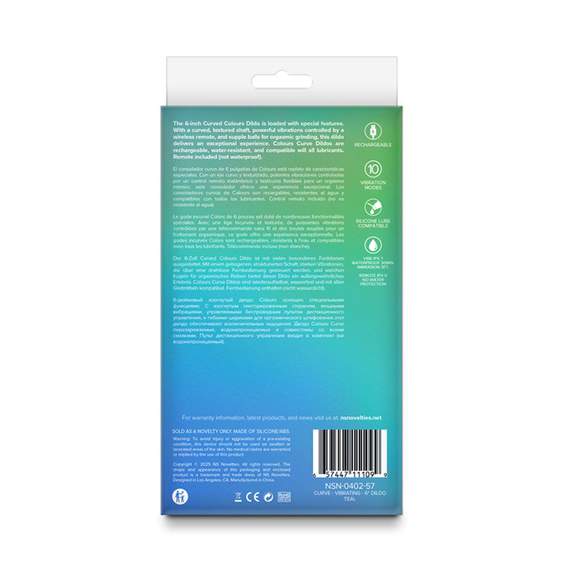 NS Novelties | Colours Curve - 6" Vibrating Dildo with Remote - Teal